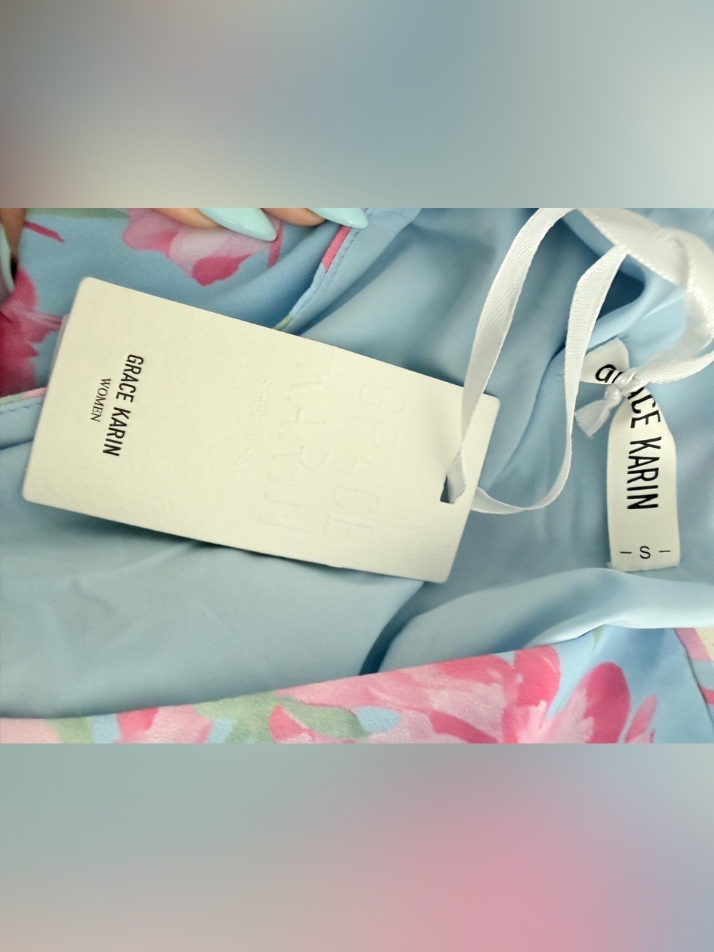 GRACE KARIN Light Blue Floral Ruffle Sleeve Maxi Dress Small - Picture 4 of 5